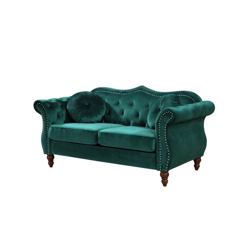 Velvet Chesterfield Loveseat with Nailhead Trim & Tufted Back
