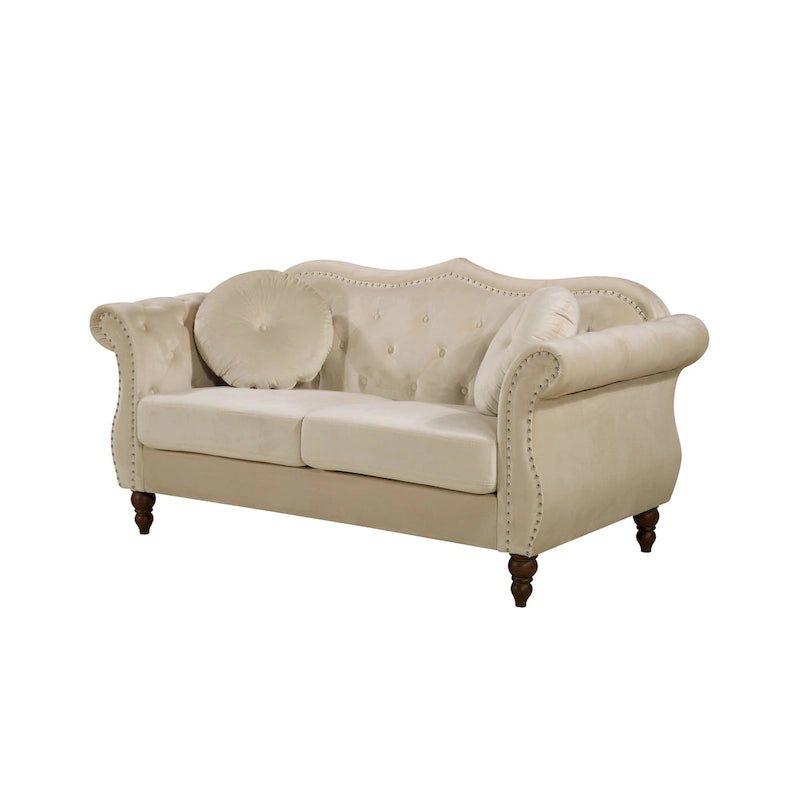 Velvet Chesterfield Loveseat with Nailhead Trim & Tufted Back
