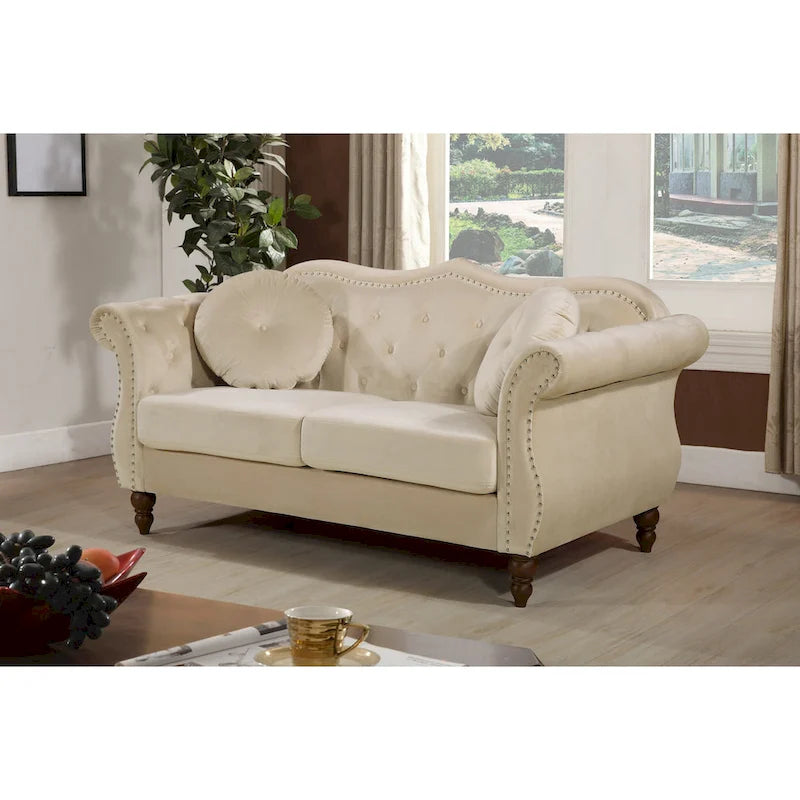 Velvet Chesterfield Loveseat with Nailhead Trim & Tufted Back
