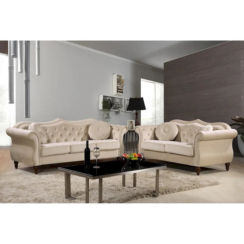 Velvet Chesterfield Loveseat with Nailhead Trim & Tufted Back