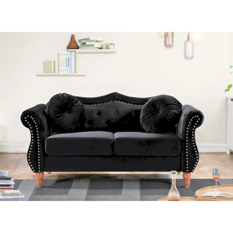 Velvet Chesterfield Loveseat with Nailhead Trim & Tufted Back
