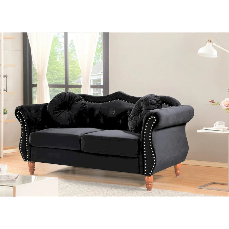 Velvet Chesterfield Loveseat with Nailhead Trim & Tufted Back