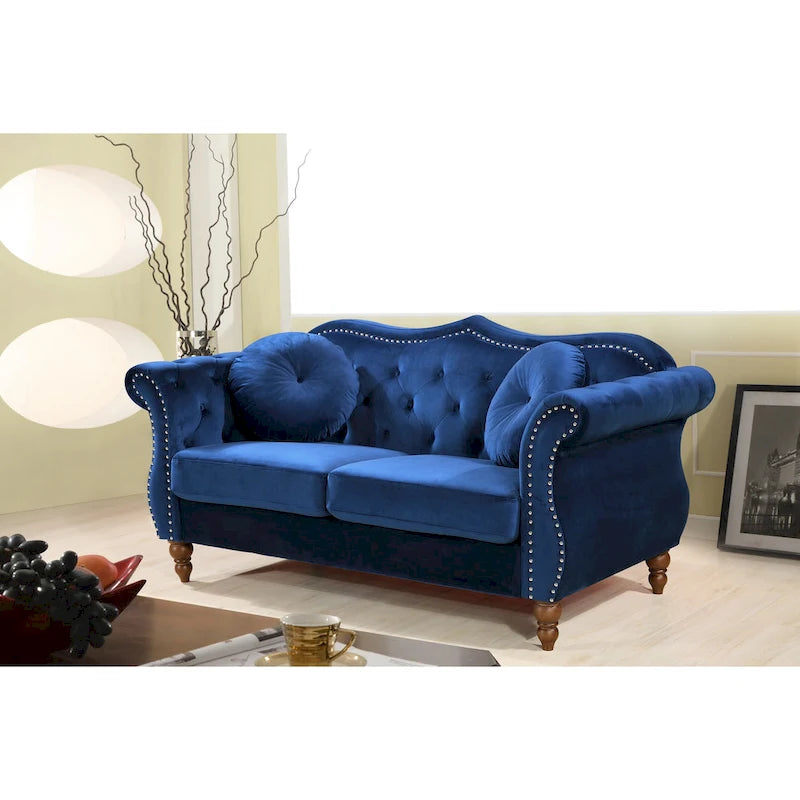 Velvet Chesterfield Loveseat with Nailhead Trim & Tufted Back