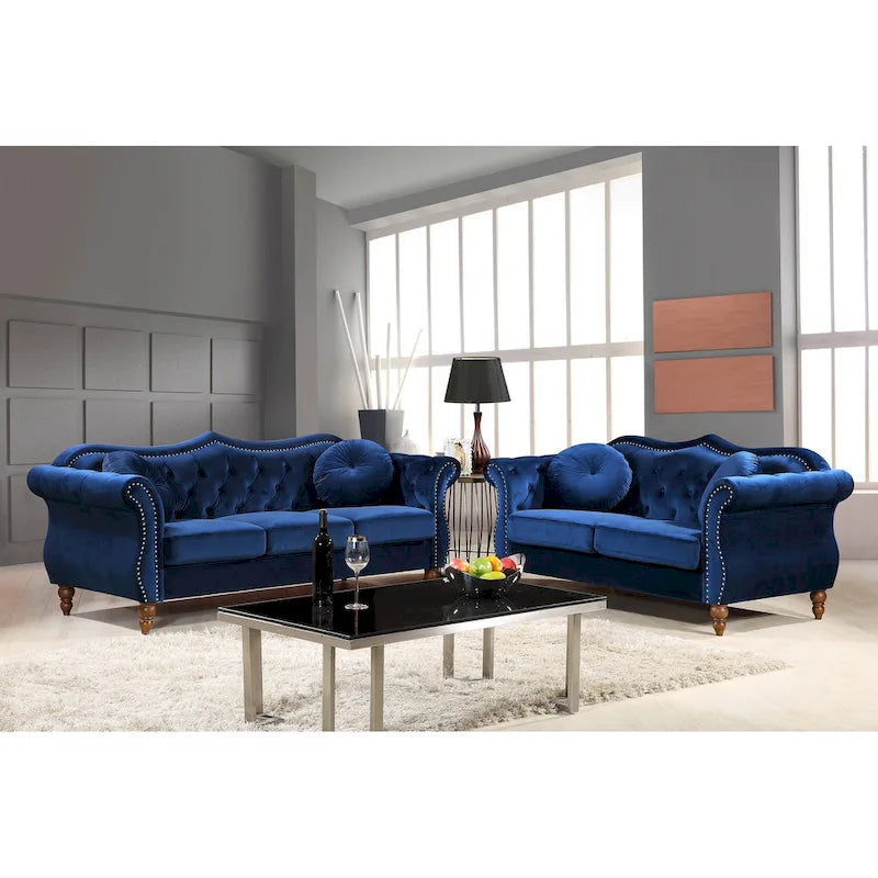 Velvet Chesterfield Loveseat with Nailhead Trim & Tufted Back