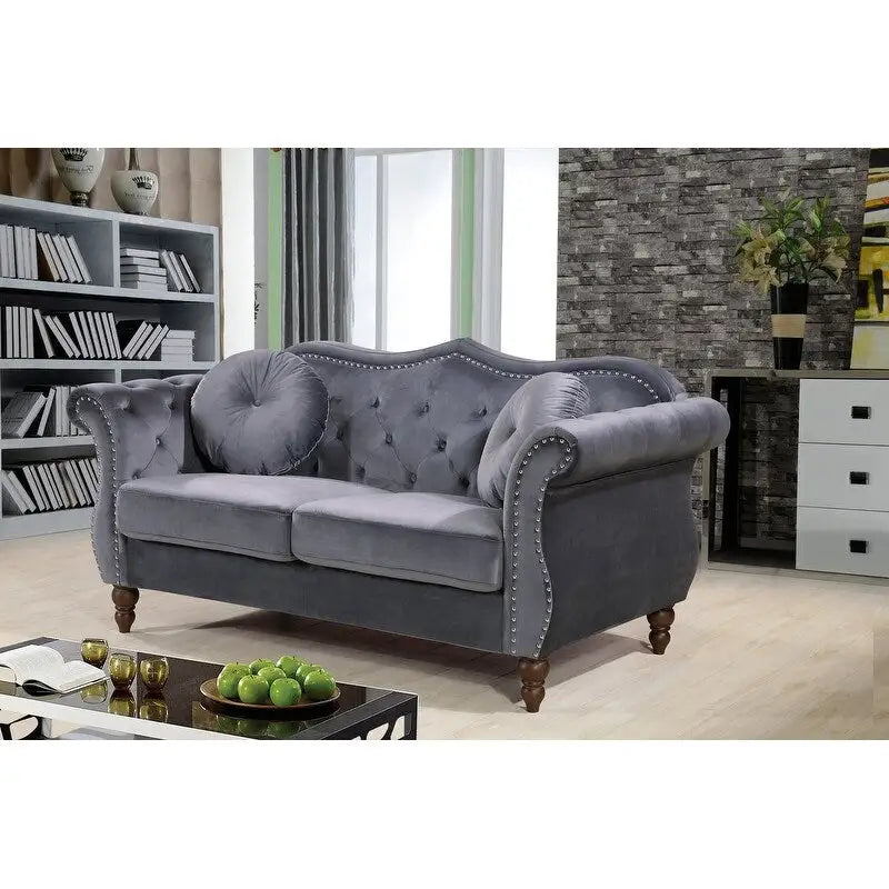 Velvet Chesterfield Loveseat with Nailhead Trim & Tufted Back
