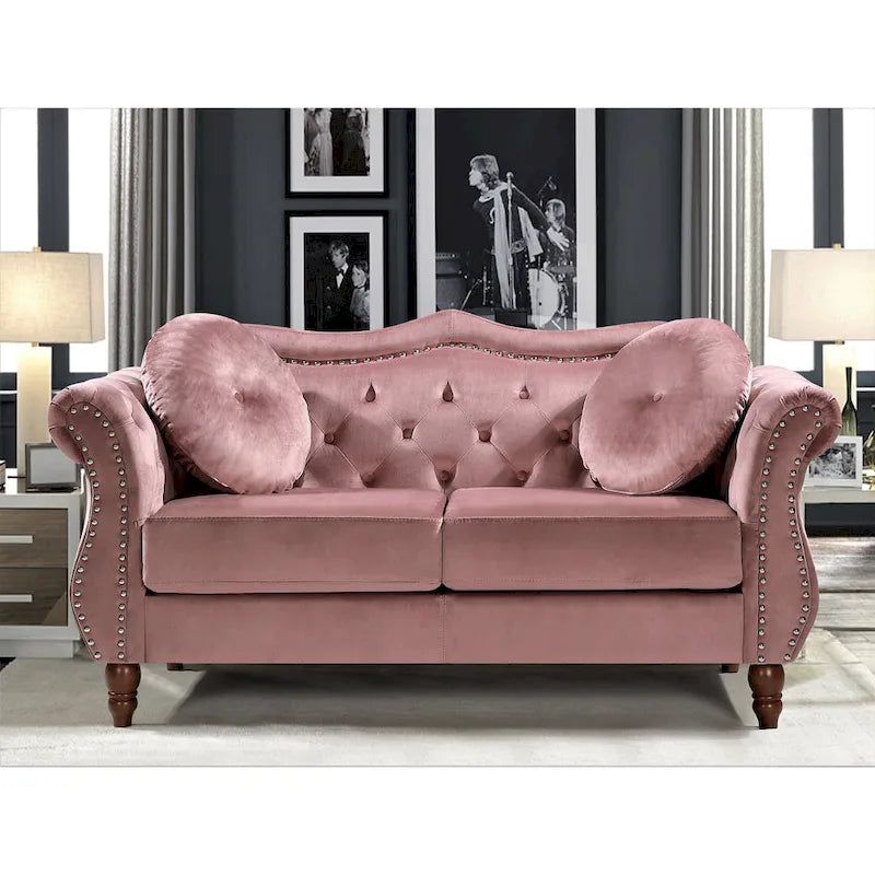 Velvet Chesterfield Loveseat with Nailhead Trim & Tufted Back