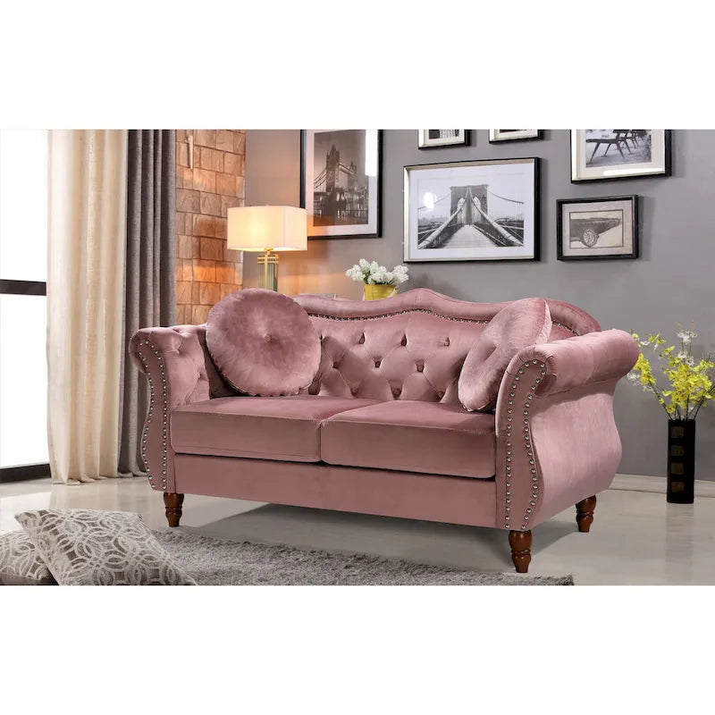 Velvet Chesterfield Loveseat with Nailhead Trim & Tufted Back