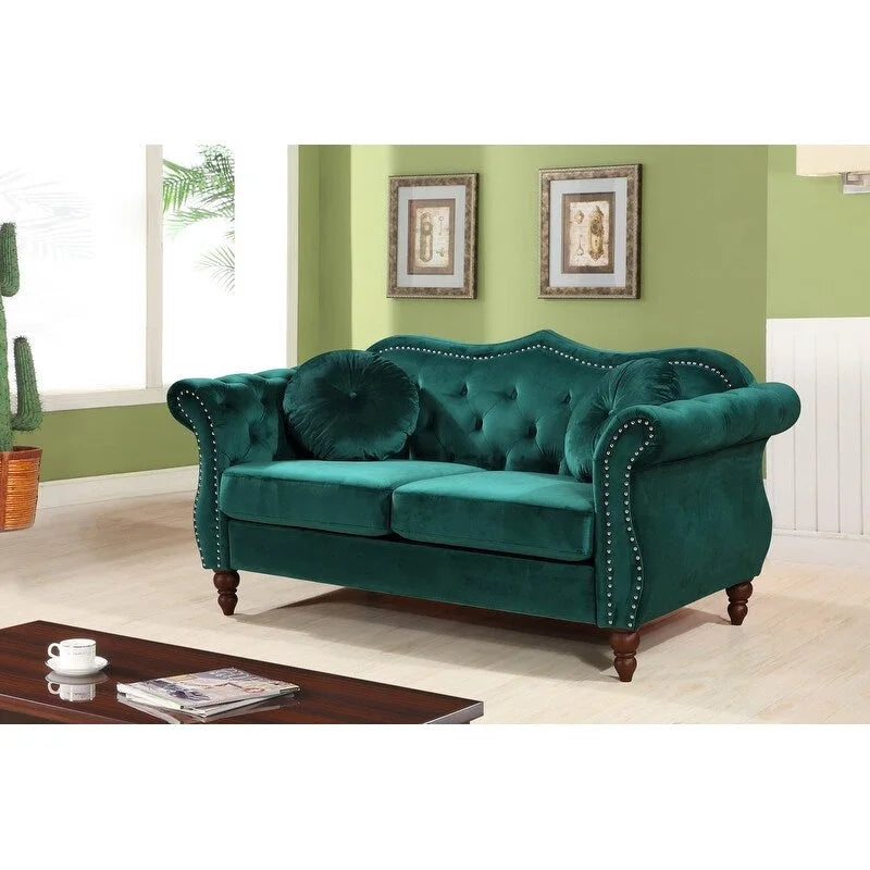 Velvet Chesterfield Loveseat with Nailhead Trim & Tufted Back
