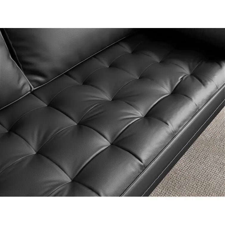 Mid-Century Faux Leather Sofa with Square Arms & Tufted Seats