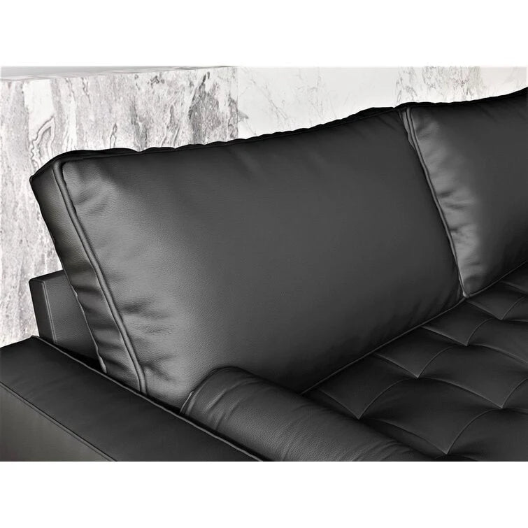 Mid-Century Faux Leather Sofa with Square Arms & Tufted Seats