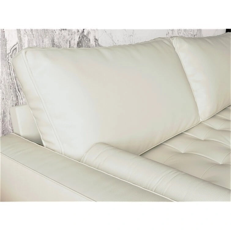 Mid-Century Faux Leather Sofa with Square Arms & Tufted Seats