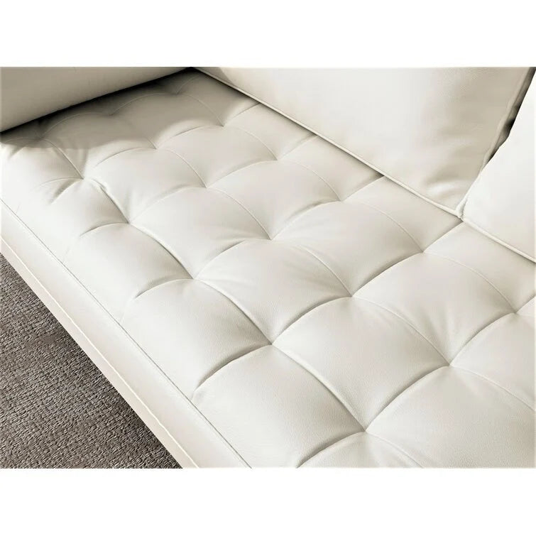 Mid-Century Faux Leather Sofa with Square Arms & Tufted Seats