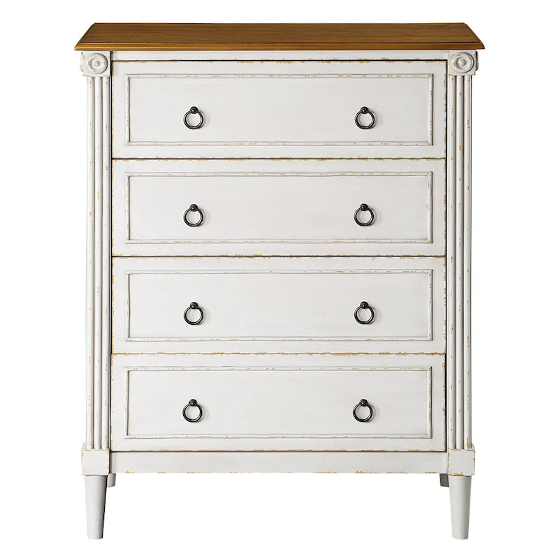 Traditional 4-Drawer Chest with Fluted Columns & Medallion Accents