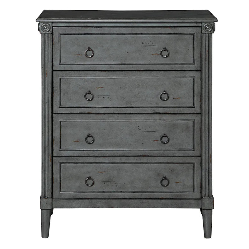 Traditional 4-Drawer Chest with Fluted Columns & Medallion Accents