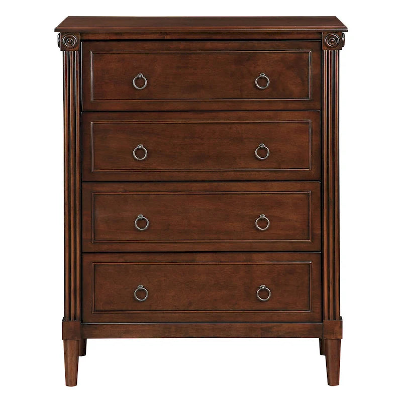Traditional 4-Drawer Chest with Fluted Columns & Medallion Accents