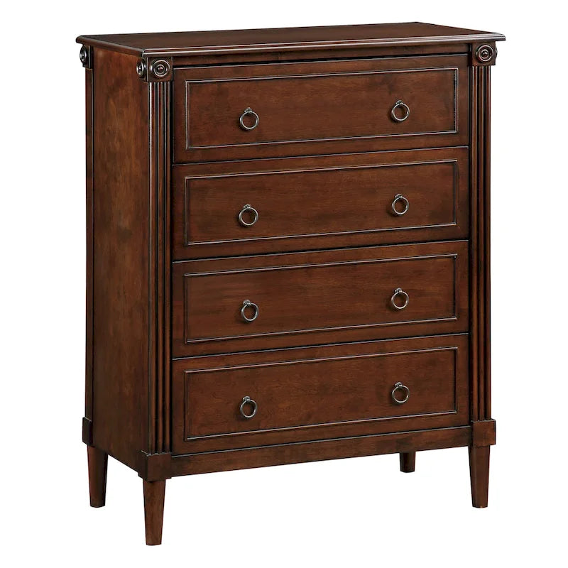Traditional 4-Drawer Chest with Fluted Columns & Medallion Accents