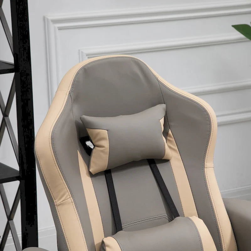 PU Leather Swivel Recliner Armchair with Adjustable Footrest & Cup Holder