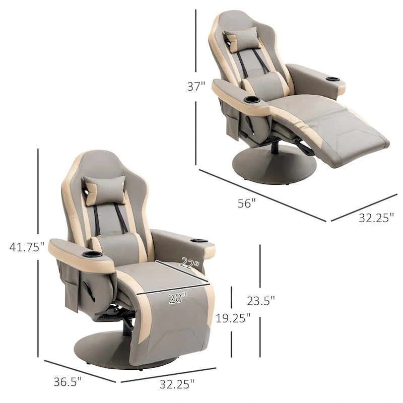 PU Leather Swivel Recliner Armchair with Adjustable Footrest & Cup Holder