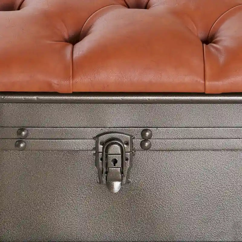 Tufted Faux Leather Storage Bench with Distressed Metal Legs