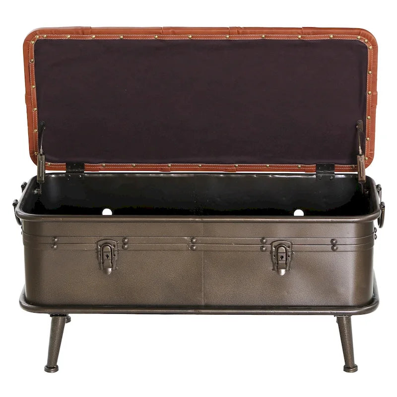 Tufted Faux Leather Storage Bench with Distressed Metal Legs