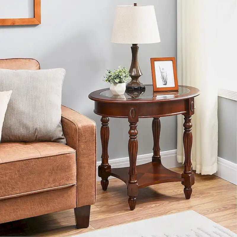 Solid Wood & Tempered Glass Living Room Table