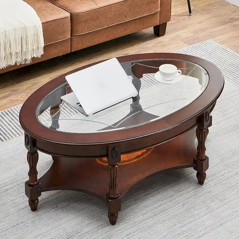 Solid Wood & Tempered Glass Living Room Table