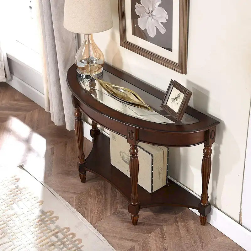 Solid Wood & Tempered Glass Living Room Table