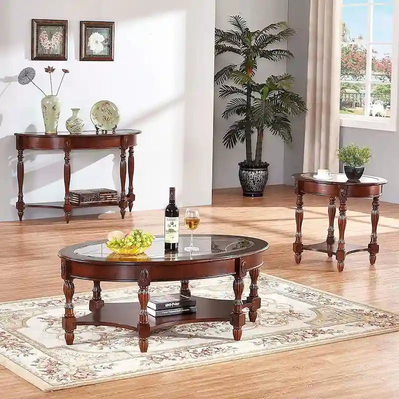 Solid Wood & Tempered Glass Living Room Table