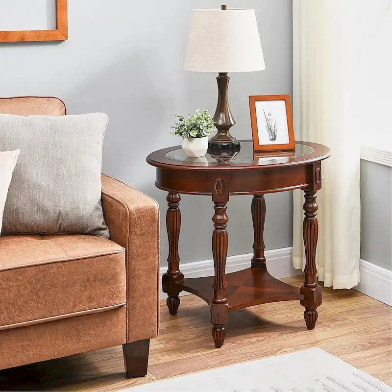 Solid Wood & Tempered Glass Living Room Table