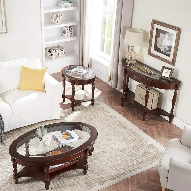 Solid Wood & Tempered Glass Living Room Table
