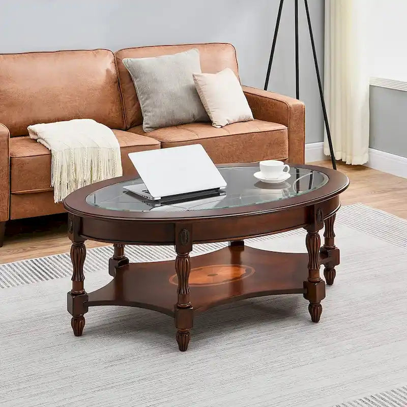 Solid Wood & Tempered Glass Living Room Table