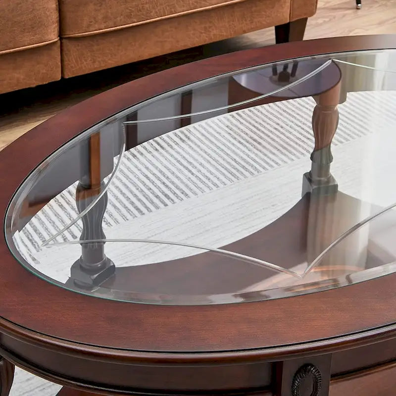 Solid Wood & Tempered Glass Living Room Table