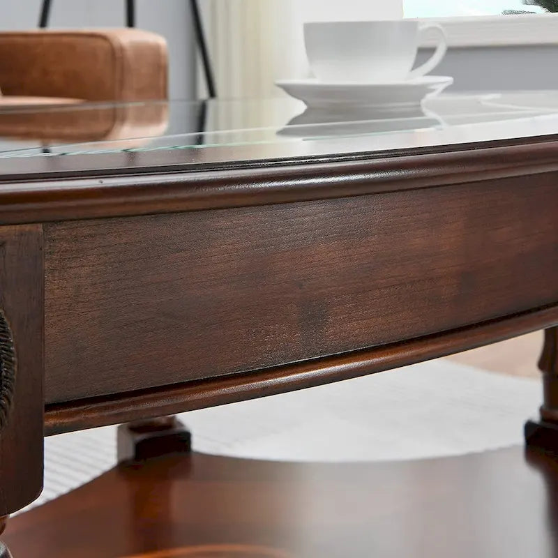 Solid Wood & Tempered Glass Living Room Table