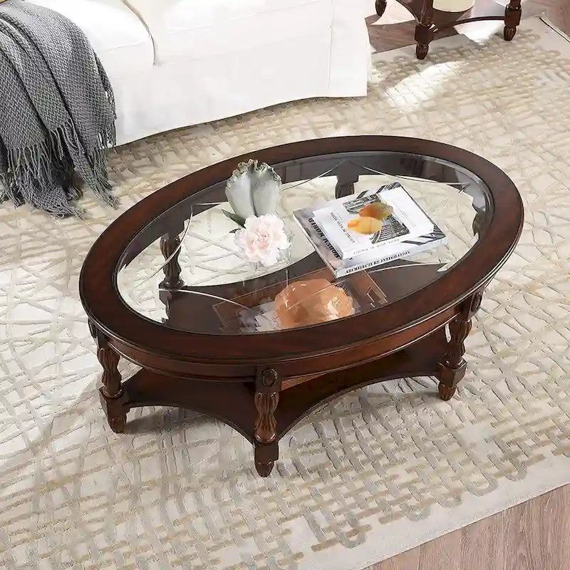 Solid Wood & Tempered Glass Living Room Table