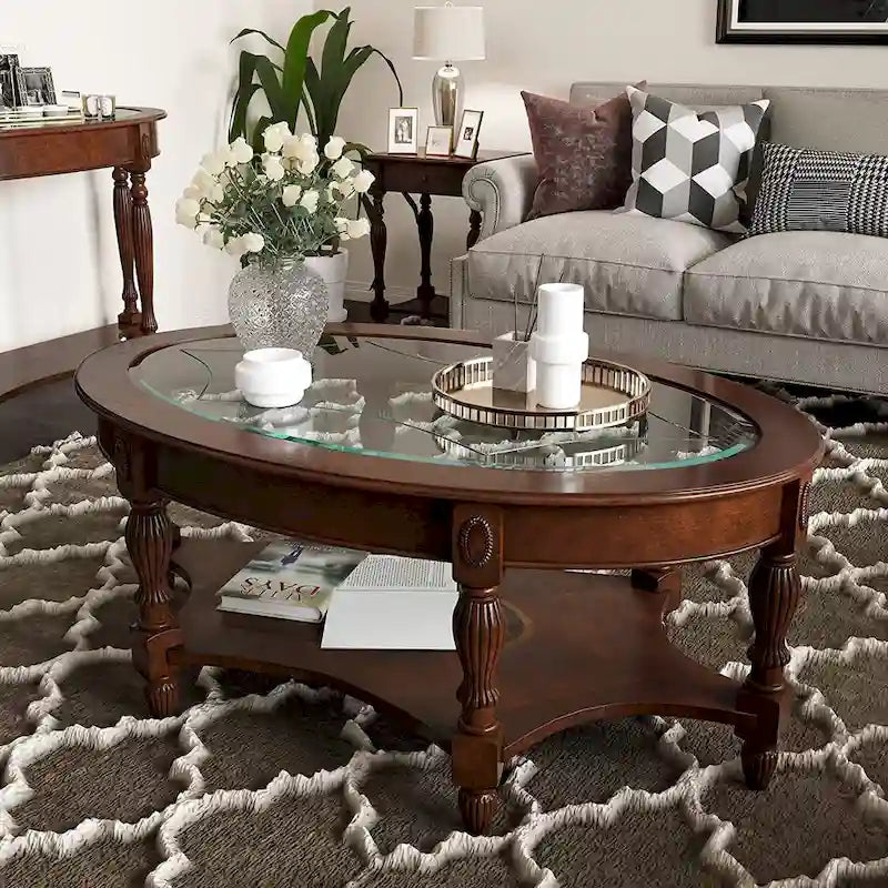Solid Wood & Tempered Glass Living Room Table