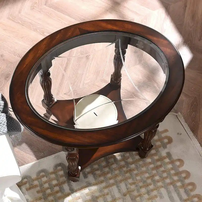 Solid Wood & Tempered Glass Living Room Table