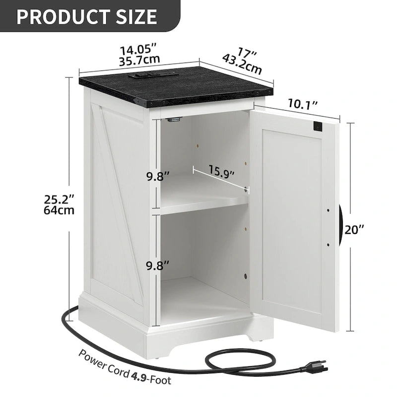 Farmhouse End Table with Charging Station, 2 USB Ports & 2 Power Outlets