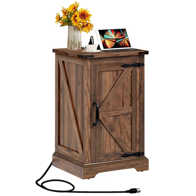 Farmhouse End Table with Charging Station, 2 USB Ports & 2 Power Outlets