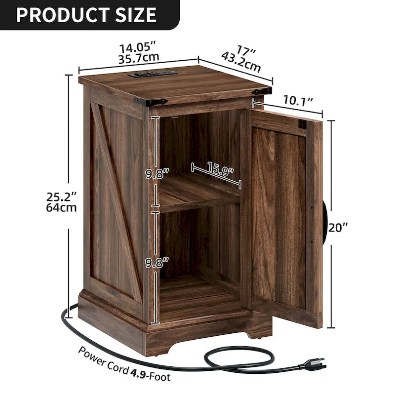 Farmhouse End Table with Charging Station, 2 USB Ports & 2 Power Outlets