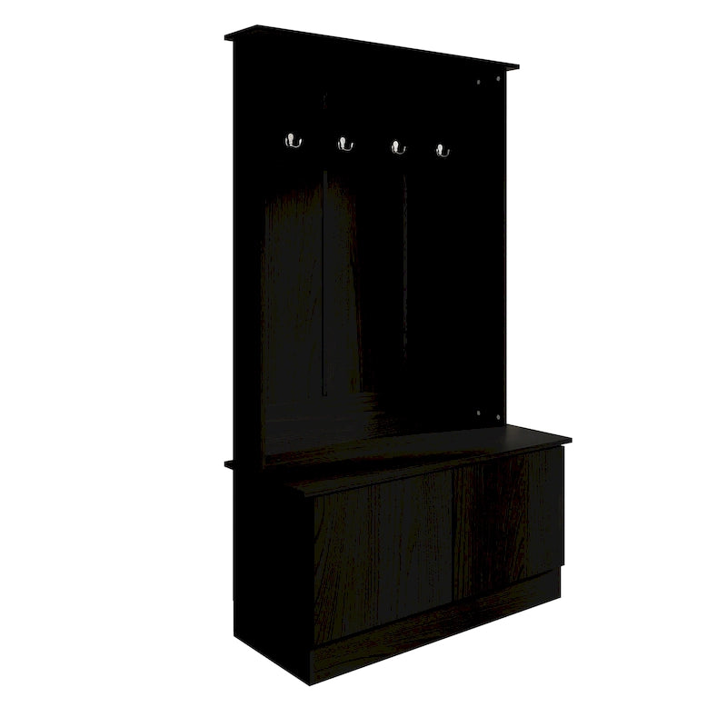 Entryway Hall Tree with Bench, Double Hooks & Cabinet Doors