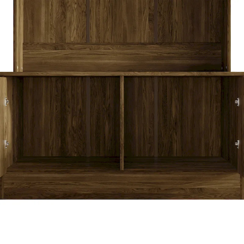 Entryway Hall Tree with Bench, Double Hooks & Cabinet Doors