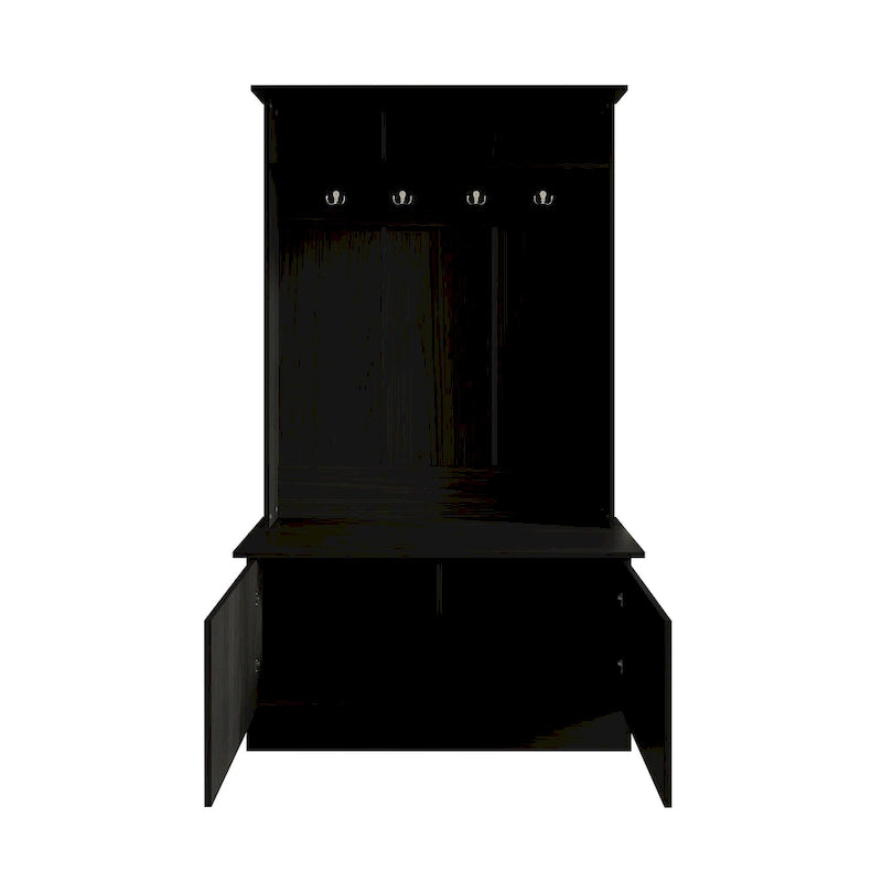 Entryway Hall Tree with Bench, Double Hooks & Cabinet Doors