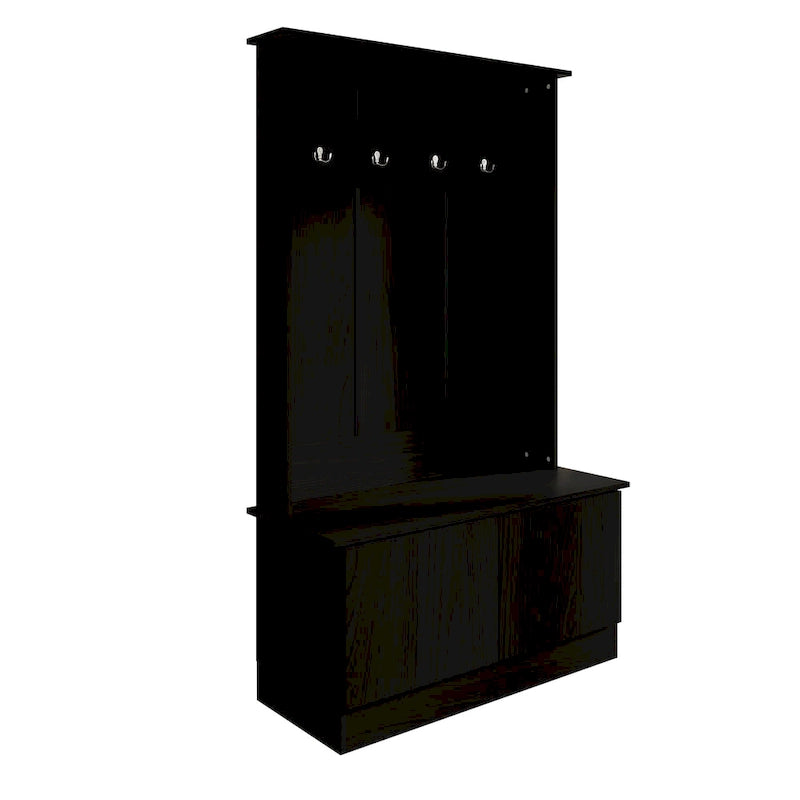 Entryway Hall Tree with Bench, Double Hooks & Cabinet Doors