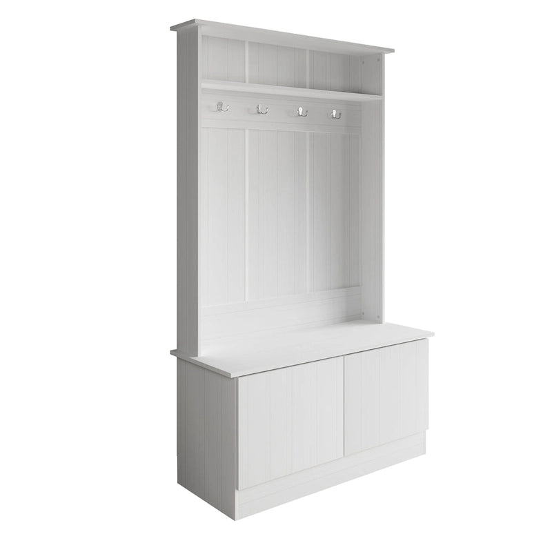 Entryway Hall Tree with Bench, Double Hooks & Cabinet Doors