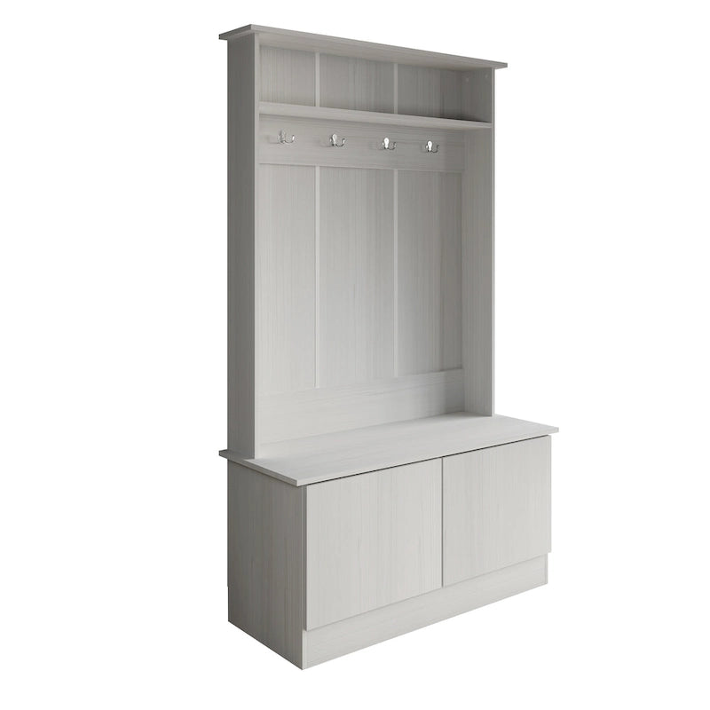 Entryway Hall Tree with Bench, Double Hooks & Cabinet Doors