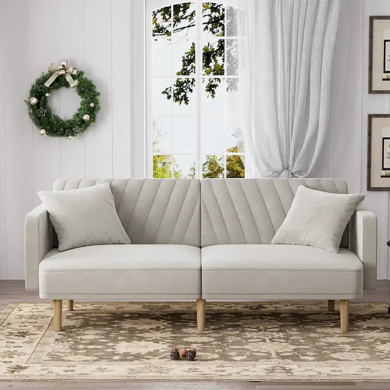 3-Seat Convertible Futon Sofa Bed with Adjustable Backrest