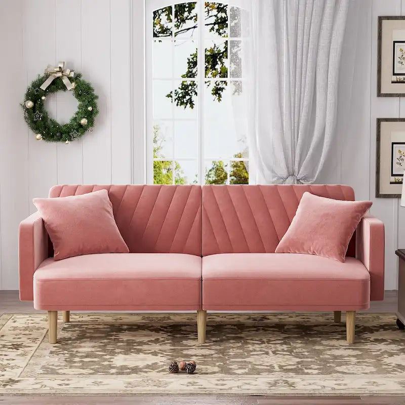 3-Seat Convertible Futon Sofa Bed with Adjustable Backrest