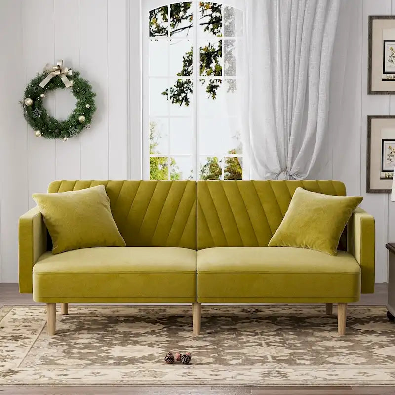 3-Seat Convertible Futon Sofa Bed with Adjustable Backrest