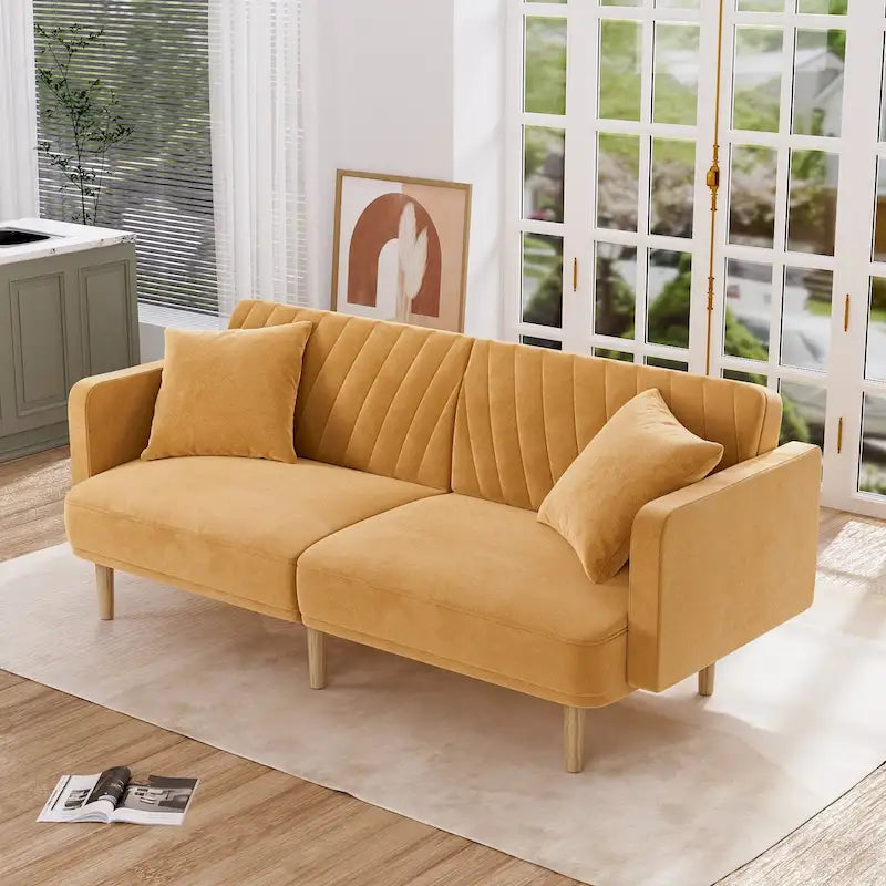 3-Seat Convertible Futon Sofa Bed with Adjustable Backrest