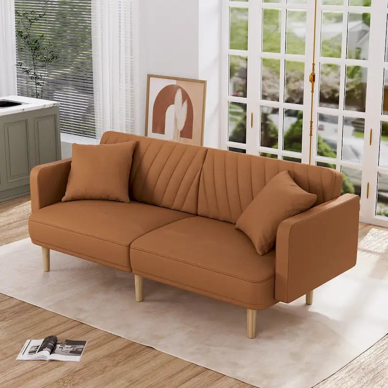 3-Seat Convertible Futon Sofa Bed with Adjustable Backrest